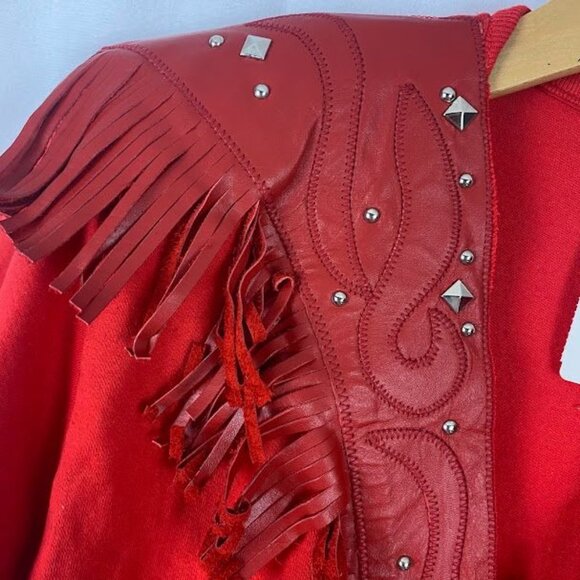 Rare Xperiance Red Faux Leather Studded Fringe Top NWT Women's Small. - Picture 8 of 15